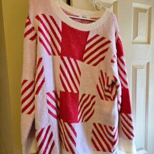 Briley L red/white sweater , furry feel to it, very festive for holidays